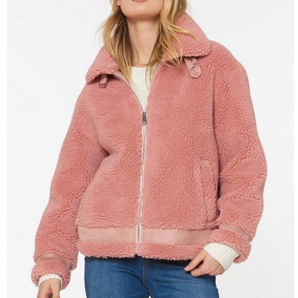 Sanctuary Soft Shearling Crop Jacket Pink S NWT